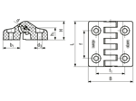 带尺寸的技术图：ELESA® CFA-F-CH - 带 90°止动卡角的铰链 带圆柱头螺丝所需的通孔