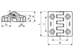 Technical drawing with dimensions of ELESA® CFA-F-SH - Hinges with detent position at 90° with pass-through holes for countersunk head screws