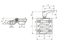 Technical drawing with dimensions of ELESA® CFA-ERS - Hinges with friction brake with pass-through holes for countersunk head screws