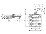 Technical drawing with dimensions of ELESA® CFA-ERS - Hinges with friction brake with pass-through holes for countersunk head screws