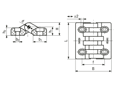 Technical drawing with dimensions of ELESA® CFA-SL-H - Hinges with pass-through slotted holes for horizontal adjustments
