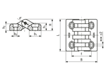 Technical drawing with dimensions of ELESA® CFA-SL-V - Hinges with pass-through slotted holes for vertical adjustments