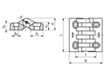 带尺寸的技术图：ELESA® CFA-SL-HV - 铰链 带水平和垂直朝向所需的长孔