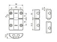 带尺寸的技术图：ELESA® BMS - 门搭扣 借助把手开门