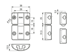 带尺寸的技术图：ELESA® BMS - 门搭扣 借助把手开门