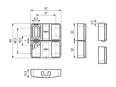 带尺寸的技术图：ELESA® BMST - T 型材的门搭扣 借助把手开门