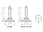 带尺寸的技术图：ELESA® LX-SST-S - 支腿 带螺柱，不带防滑橡胶嵌件 螺纹螺栓：不锈钢