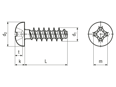 Technical drawing with dimensions of EJOT PT® - Pan head screws with Phillips cross recess form H