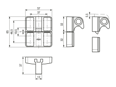 Technical drawing with dimensions of ELESA® BMST.L - Snap door lock for T-slot profile for pull opening by means of lifting lever