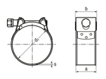 带尺寸的技术图：MIKALOR SUPRA - 喉箍 用于高压