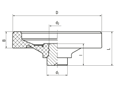 Technical drawing with dimensions of ELESA® VDN.FP - Solid handwheels black-oxide steel hub, ring matte anodized aluminum without hole