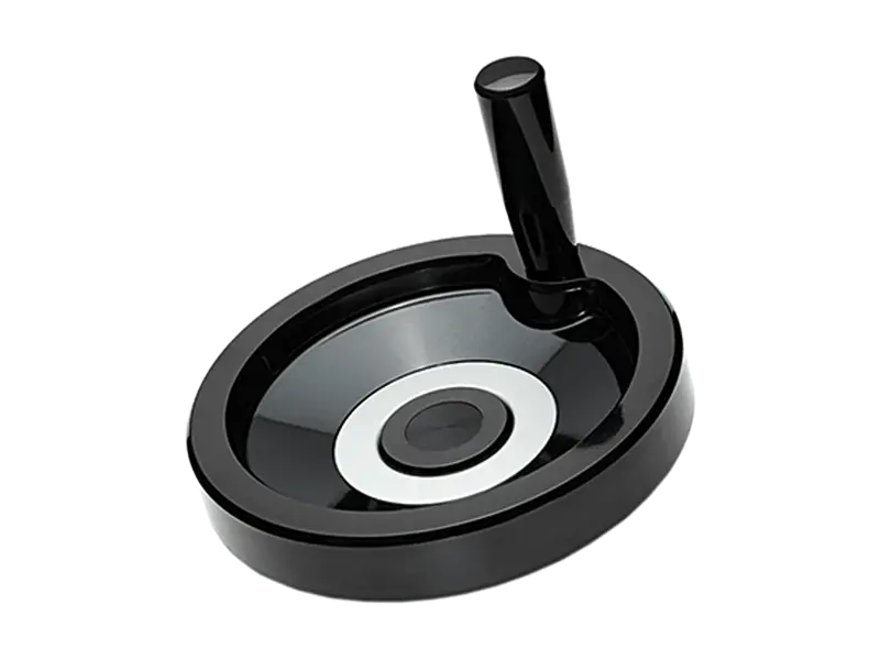 Product image of ELESA® VDN.FP+I - Solid handwheels with revolving handle, black-oxide steel hub, ring matte anodized aluminum without hole