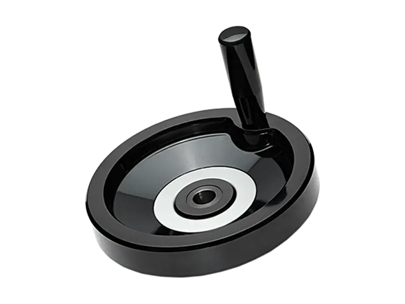 Product image of ELESA® VDN.FP+I-A - Solid handwheels with revolving handle, black-oxide steel hub, ring matte anodized aluminum through hole H7