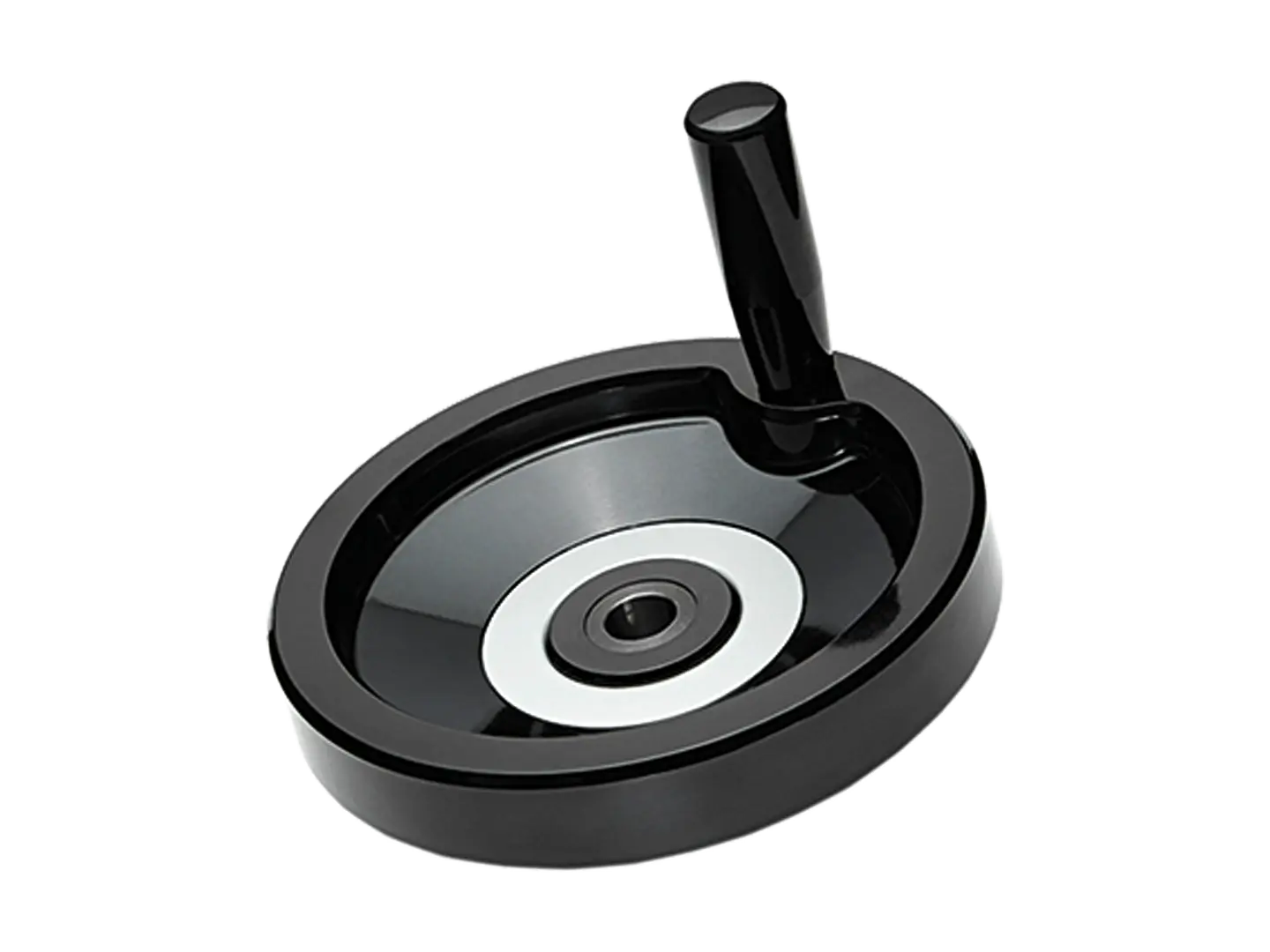 BN 14038 | Solid handwheels with revolving handle, black-oxide steel hub, ring matte anodized aluminum through hole H7