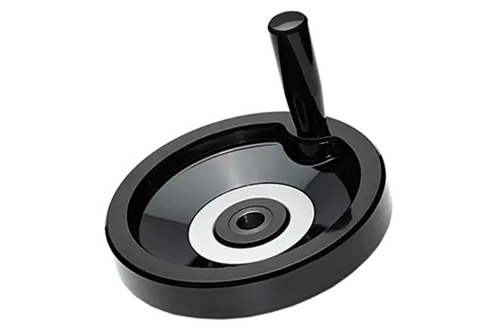 BN 14038 | Solid handwheels with revolving handle, black-oxide steel hub, ring matte anodized aluminum through hole H7