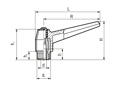 Technical drawing with dimensions of ELESA® MR.B - Adjustable handles with brass boss