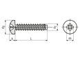 Technical drawing with dimensions of Pozi pan head tapping screws form Z, with flat end type F