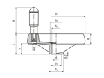 Technical drawing with dimensions of ELESA® VRTP+I - Spoked handwheels with revolving handle