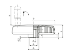 Technical drawing with dimensions of ELESA® VDS+IR - Solid handwheels with fold-away handle and black-oxide steel boss