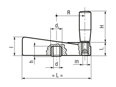 Technical drawing with dimensions of ELESA® ME. - Balanced crank handles with revolving handle and black-oxide steel hub