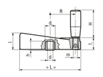 Technical drawing with dimensions of ELESA® ME. - Balanced crank handles with revolving handle and black-oxide steel hub