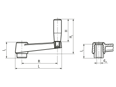Technical drawing with dimensions of ELESA® MT. - Crank handles with revolving handle and black-oxide steel hub through hole H7