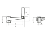 Technical drawing with dimensions of ELESA® MT. - Crank handles with revolving handle and black-oxide steel hub through hole H7