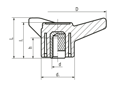 Technical drawing with dimensions of ELESA® VB.639 - Three-arm knobs with metal boss brass boss, tapped blind hole