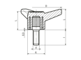 Technical drawing with dimensions of ELESA® VB.639 p - Three-arm knobs with threaded stud, steel zinc plated
