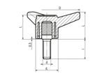 Technical drawing with dimensions of ELESA® VB.639 p - Three-arm knobs with threaded stud, steel zinc plated