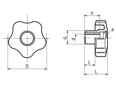 Technical drawing with dimensions of ELESA® VCT. - Lobe knobs with brass boss and tapped through-hole