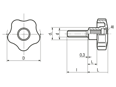 带尺寸的技术图：ELESA® VCT.p - 凸轮式旋钮 带钢质镀锌螺柱