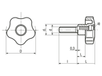 Technical drawing with dimensions of ELESA® VCT.p - Lobe knobs with threaded stud, steel zinc plated