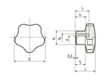 Technical drawing with dimensions of ELESA® VC.192 - Lobe knobs with metal boss black-oxide steel boss, plain blind hole
