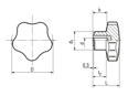 Technical drawing with dimensions of ELESA® VC.192 - Lobe knobs with metal boss brass boss, tapped blind hole