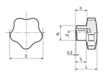 Technical drawing with dimensions of ELESA® VC.192 - Lobe knobs with metal boss brass boss, tapped blind hole