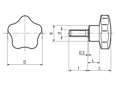 带尺寸的技术图：ELESA® VC.192 p - 凸轮式旋钮 带钢质镀锌螺柱
