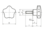 带尺寸的技术图：ELESA® VC.192 p - 凸轮式旋钮 带钢质镀锌螺柱