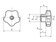 Technical drawing with dimensions of ELESA® VC.254 - Lobe knobs with brass boss and tapped through-hole