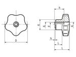 Technical drawing with dimensions of ELESA® VC.254 - Lobe knobs with brass boss and tapped through-hole