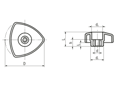 Technical drawing with dimensions of ELESA® VTR-FP - Lock knobs with brass boss and tapped through-hole