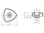 Technical drawing with dimensions of ELESA® VTR-FP - Lock knobs with brass boss and tapped through-hole