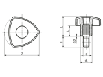 带尺寸的技术图：ELESA® VTR-p - 锁紧旋钮 带铝质板盖和钢质镀锌螺柱