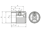 Technical drawing with dimensions of ELESA® IZP. - Knurled control knobs with aluminum cover plate