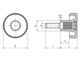 Technical drawing with dimensions of ELESA® MBT.p - Diamond cut knurled knobs with threaded stud, steel zinc plated