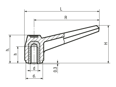 Technical drawing with dimensions of ELESA® MF. - Lever handles with brass boss, threaded blind hole