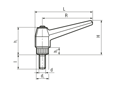 Technical drawing with dimensions of ELESA® MR.p - Adjustable handles with threaded stud, steel black-oxide