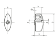 带尺寸的技术图：ELESA® CT.476 FP - 蝶形螺母 带铜质嵌件和螺纹通孔