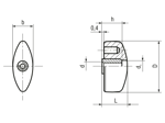 带尺寸的技术图：ELESA® CT.476 FP - 蝶形螺母 带铜质嵌件和螺纹通孔