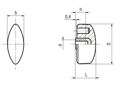 Technical drawing with dimensions of ELESA® CT.476 - Wing knobs with brass boss and tapped blind hole